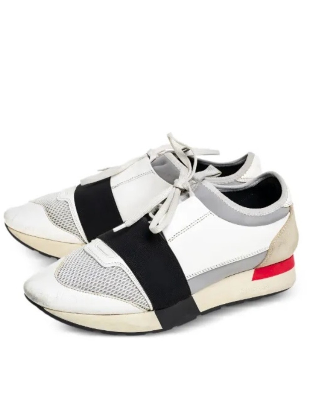 Balenciaga White Gray Black Sneakers with Red Accent